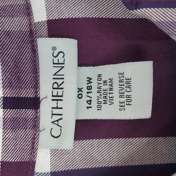 Catherines Button Down Shirt Long Sleeve Plaid Peplum Waist Purple WOmens 0X - Picture 4 of 10